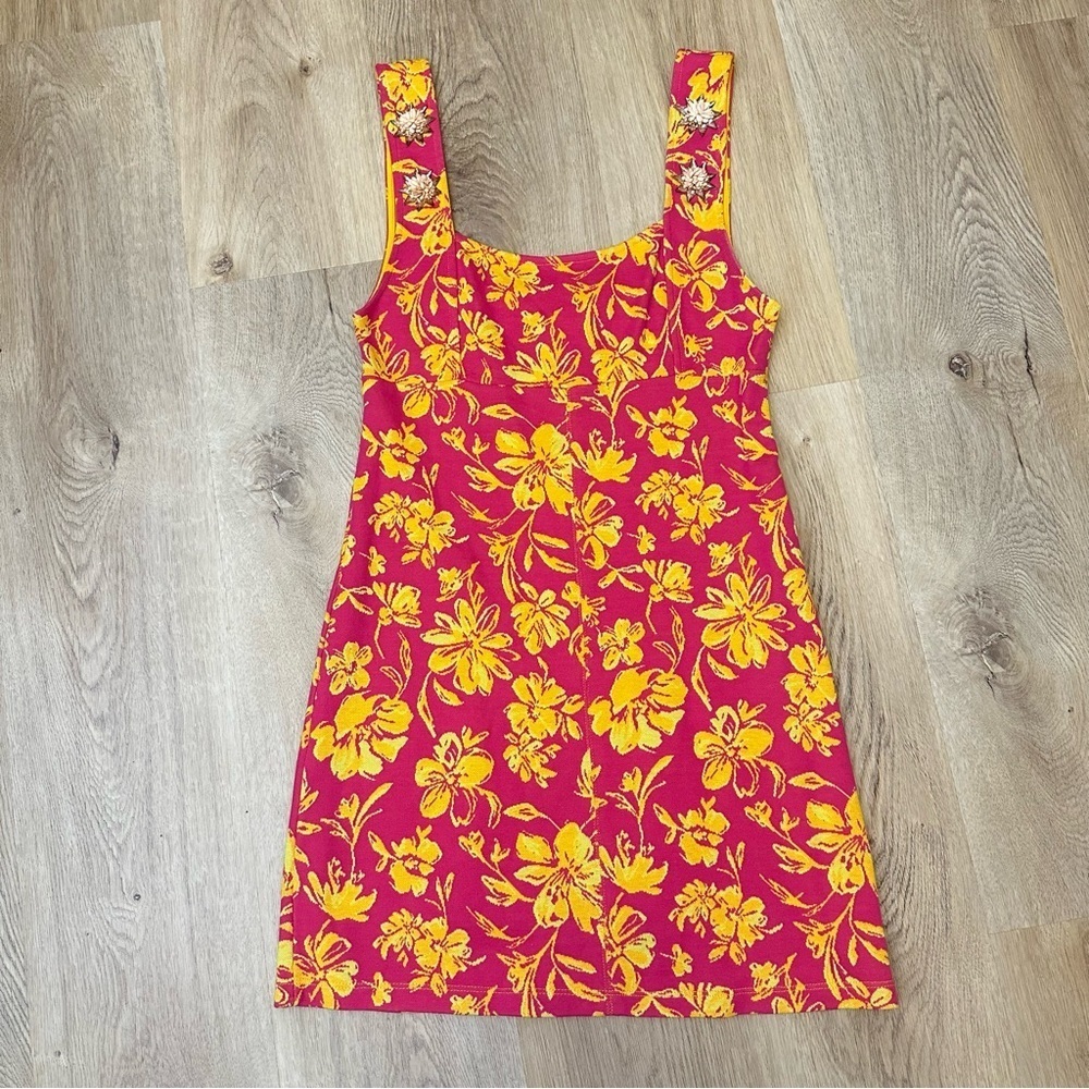Zara Pink and Orange Floral Mini Dress - Picture 4 of 7